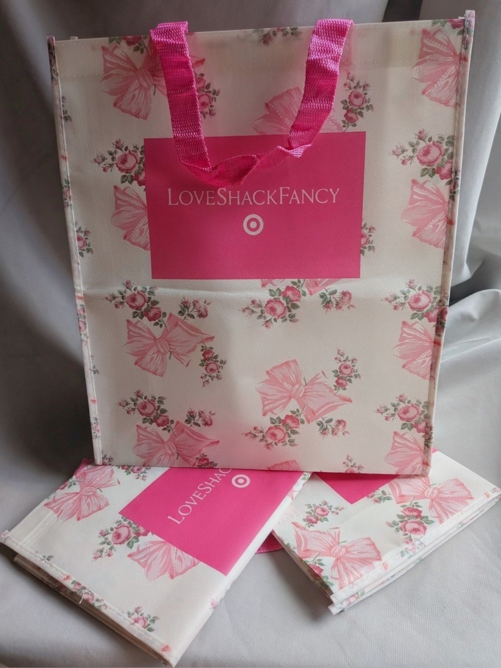 NWOT LoveShackFancy Pink Floral Reusable Bags with Rose Motif